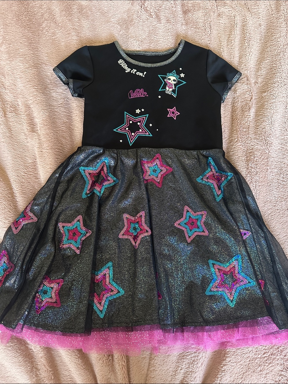 L.O.L. Surprise! Black Dress with Pink & Teal Star Accents size S6/6X